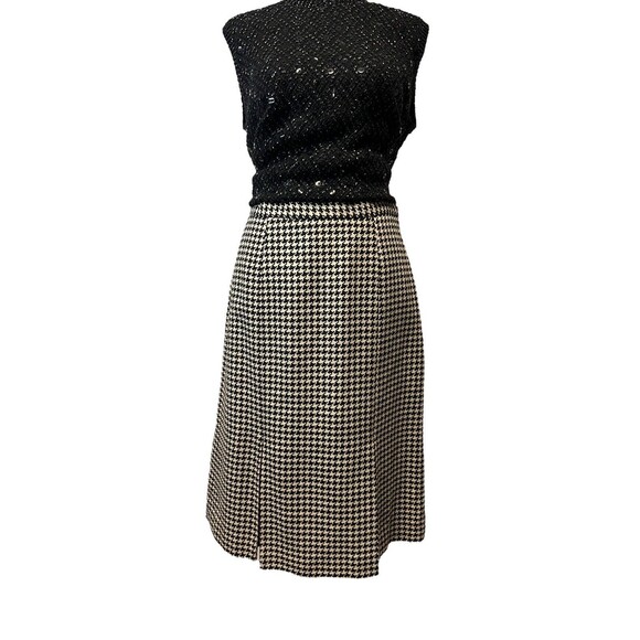 Eddie Bauer Wool Blend Slit Pleats Black & White Houndstooth Skirt Lined Size 6 - Picture 1 of 12